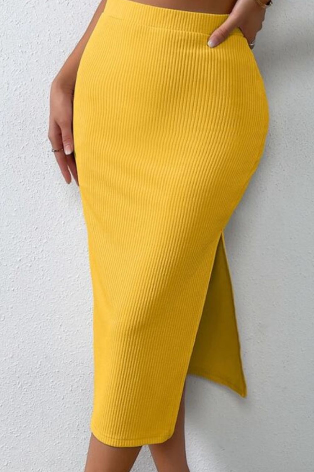 Ribbed Round Neck Tank and Slit Skirt Sweater Set