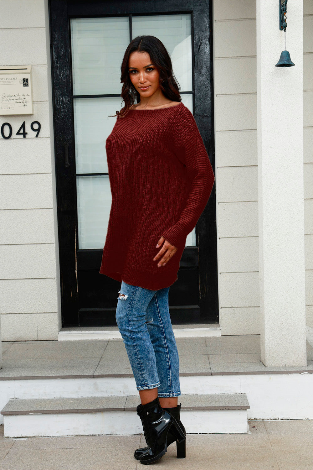 Boat Neck Dropped Shoulder Sweater