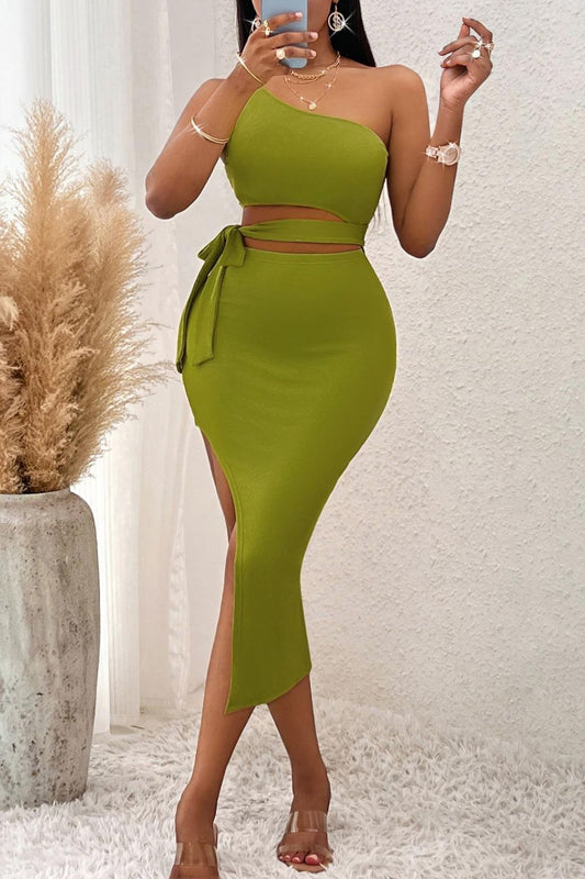 Tie Waist Asymmetrical Midi Dress