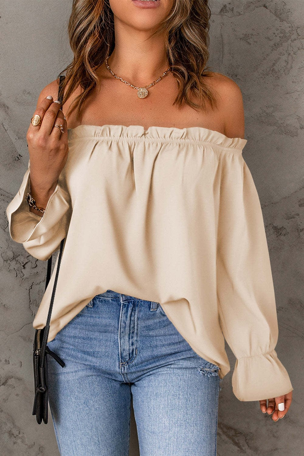 Frill Off-Shoulder Flounce Sleeve Blouse