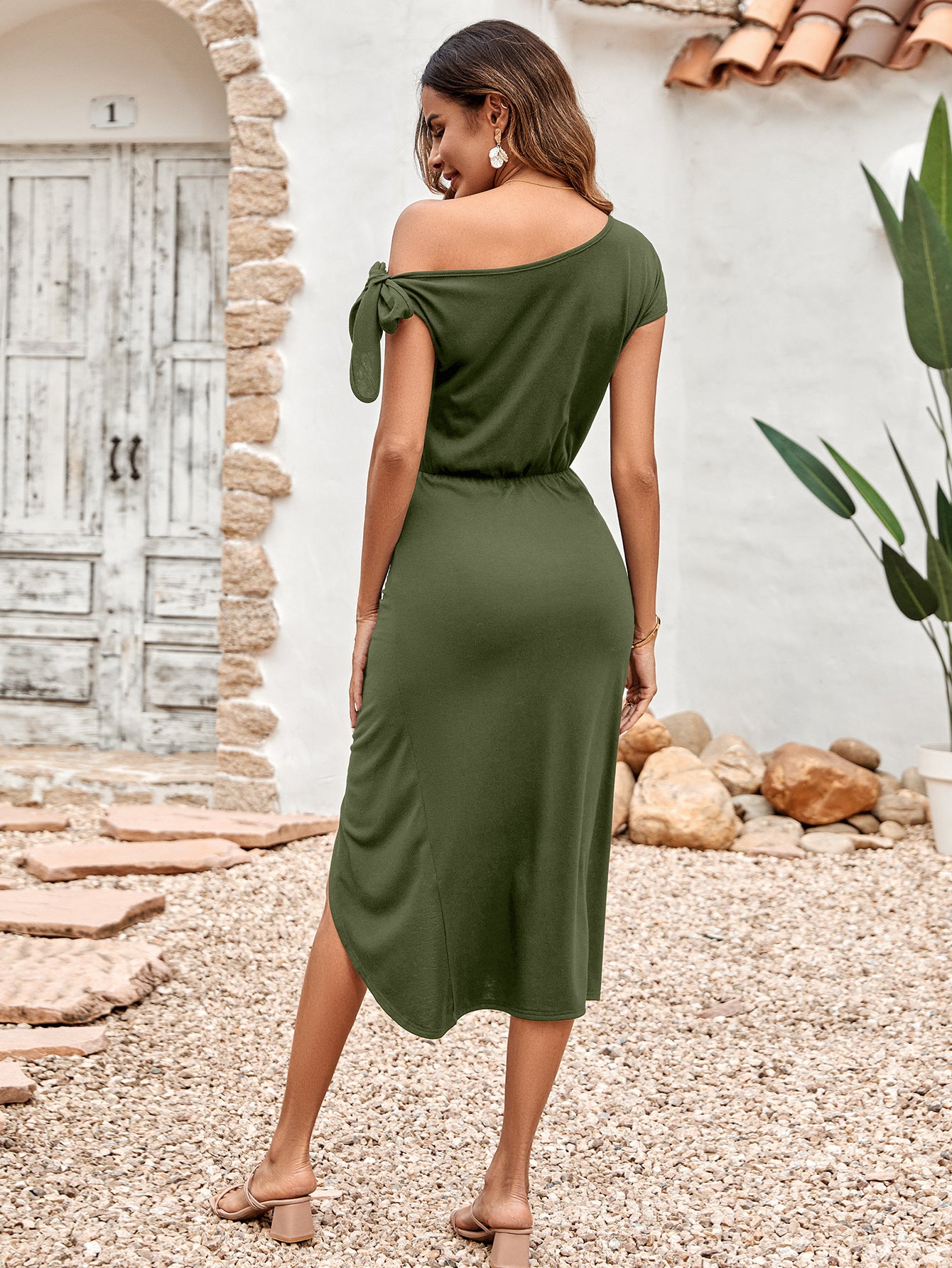 Asymmetrical Front Slit Midi Dress