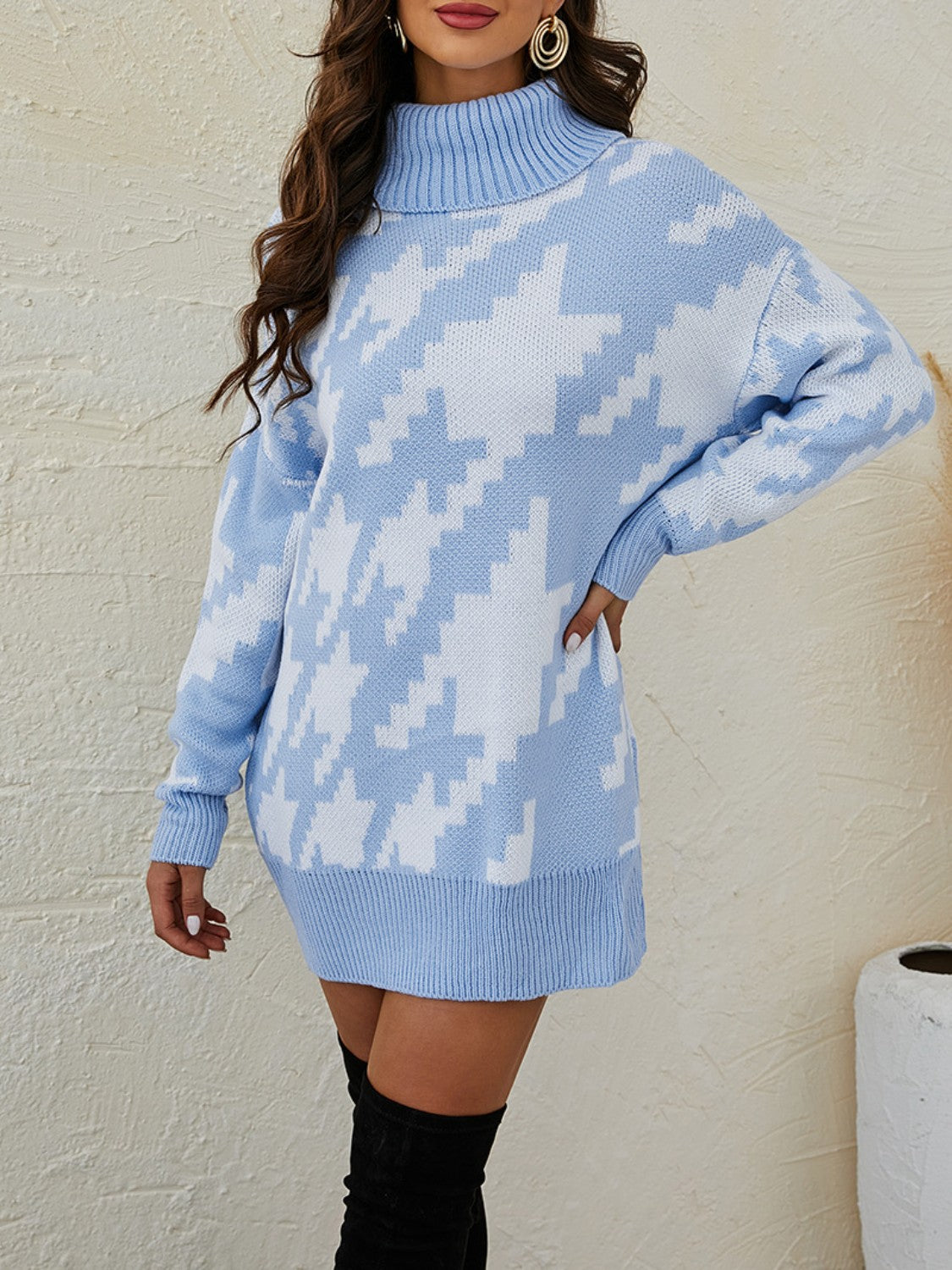 Turtleneck Dropped Shoulder Mini Sweater Dress