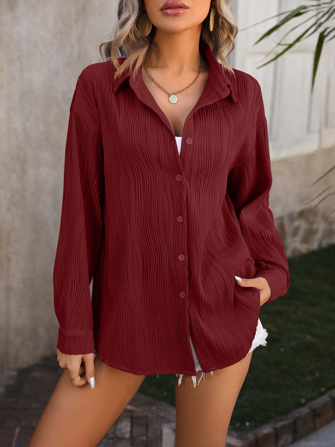 Button Up Dropped Shoulder Shirt