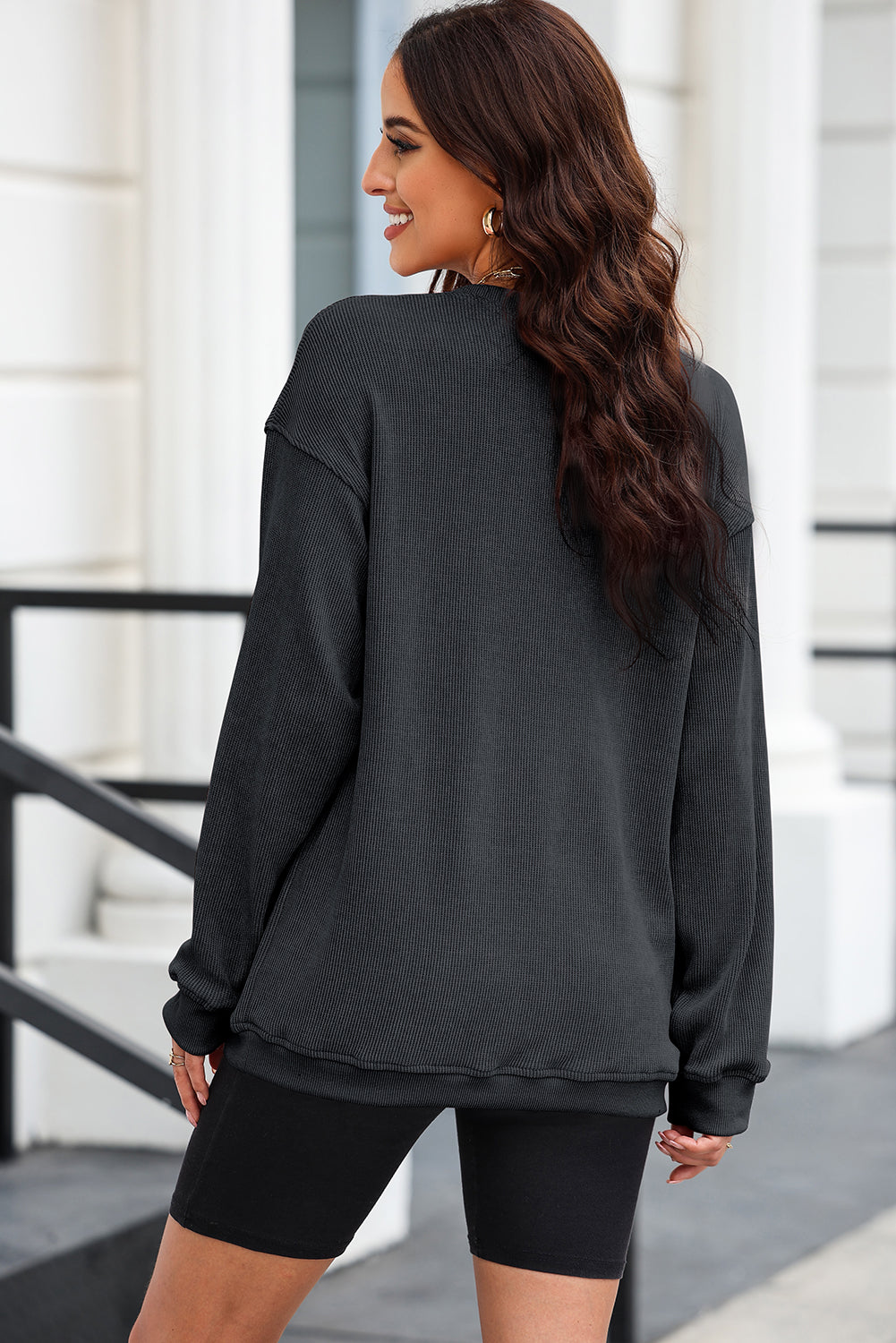 Heart Round Neck Dropped Shoulder Sweatshirt