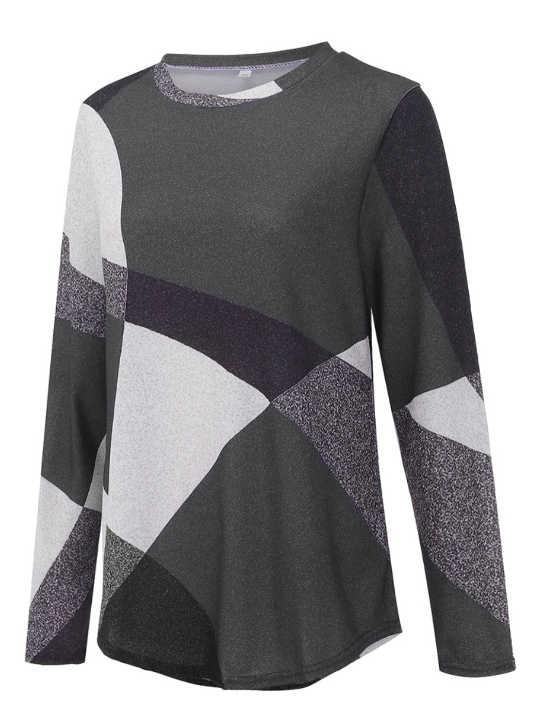 Geometric Round Neck Long Sleeve T-Shirt